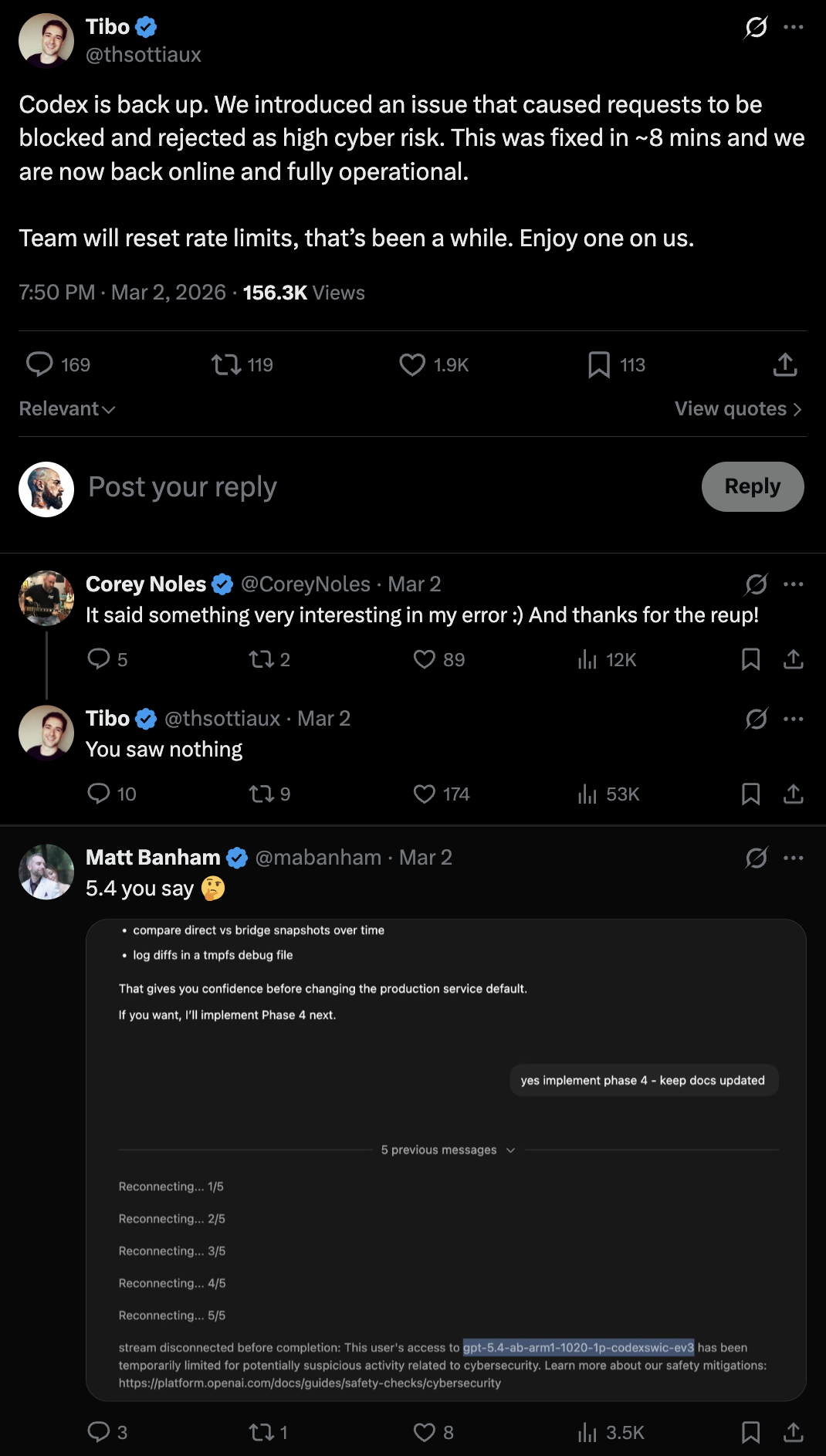 Live production error showing GPT-5.4 model identifier
